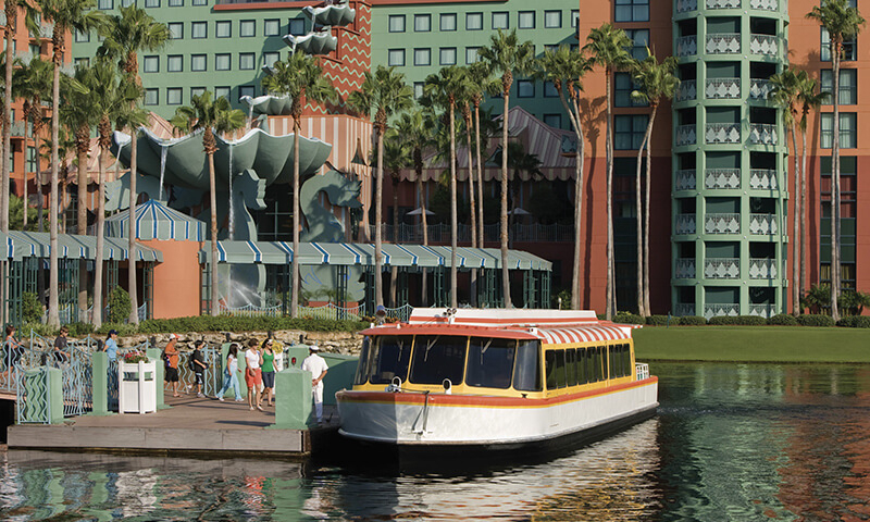 Disney's water taxi station on the causeway between the Walt Disney World Swan and Dolphin